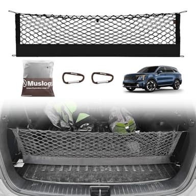 Muslogy Truck Bed Cargo Net Trunk Netting Compatible with 2021-2024 2025 2026 Kia Sorento Accessories, Pickup Cargo Organizer SUV Sedan Storage Net w/Heavy Duty Carabiners