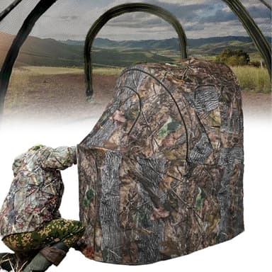 FUNHORUN Hunting Chair Blind, See Through Ground Blind for Hunting, Portable 1 Person Camouflage Chair Tent with Carrying Bag