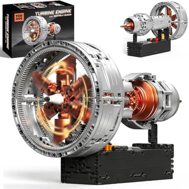 ROKAFU Turbojet Engine Building Blocks Sets, Motorized Jet Engine Model Kit with Motor, Mini Aircraft Engine Kits That Runs with Spinning Fan & Moving Turbine, for Adults & Kids 12+