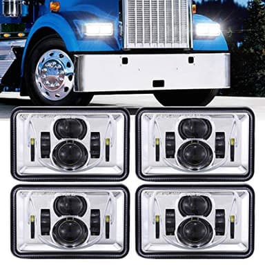 Z-OFFROAD 4pcs 60W Rectangular 4x6 LED Headlights DOT Approved H4656 H4651 H4652 H4666 H6545 Headlight Replacement for Freightliner Peterbilt KW Oldsmobile Cutlass Trucks - Chrome