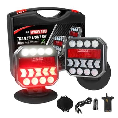 NeaLia Wireless Trailer Lights 110° Rotatable, Magnetic LED Tail Light for Towing Truck, Rechargeable Tow Light for Boat RV Camper Caravan Car Turn Signal Kit Brake Reverse Stop, IP67 Waterproof