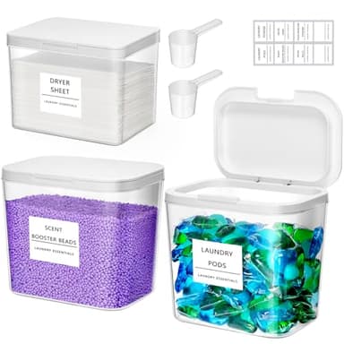 Lifewit 2 Pcs Laundry Pods Container with Pop-up Lid, Detergent Dispenser, Dryer Sheet Holder, Laundry Room Organization Storage Jars for Washing Powder, Soap, Scent Booster Beads, 2700 ml/0.72gal
