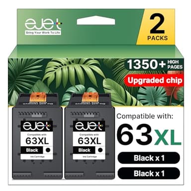 ejet 63XL Black Ink Cartridge Replacement for HP Ink 63 for HP 63 Black Ink Cartridge Work with Officejet 3830 4650 4652 4655 5200 5252 5255 5258 Envy 4520 4512 1112 2132 3630 3632 Printers (2 Pack)