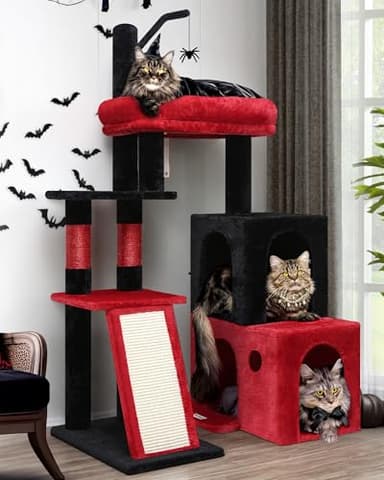 Globlazer Gothic Cat Tower for Indoor Adult Cats, 50-inch Heavy Duty Goth Cat Tree for Big Cats, Maine Coon Cat Tree with Extra-Large Padded Platform, 2 Large Condos, F50