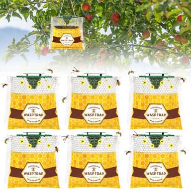 6 Pack Disposable Wasp Traps Outdoor Hanging Yellow Jacket Trap Carpenter Bee Traps for Outside Wasp Catcher Hornet Trap Bee Killer Fly Trap Bag for Bees, Bug