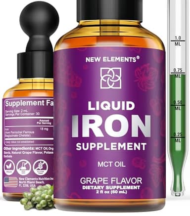 Iron Supplement for Women & Men Free Blood Builder, Iron Vitamin for Anemia | Liquid Iron Drops for Adults with MCT Oil, Natural Grape Flavor, Faster Absorption & Immune Support (2 Fl Oz)