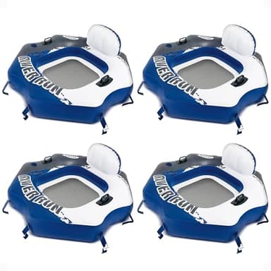 INTEX 58854EP River Run Connect Inflatable Floating Lounge: Comfortable Backrest – Built-in Cup Holder – Durable Grab Handles – Easy-to-Use Connectors – 220lb Weight Capacity (4 Pack)