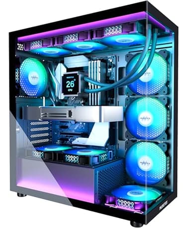 MUSETEX ATX PC Case 7 PWM ARGB Fans Pre-Installed, Type-C Mid Tower Computer Case with Full-View Dual Tempered Glass, Gaming PC Case, Black(K2)