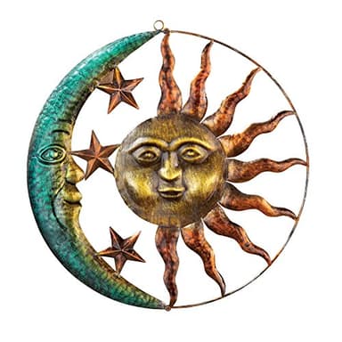 Collections Etc Artistic Sun and Moon Metal Wall Art for Indoors or Outdoors with Rustic Finish, Brown