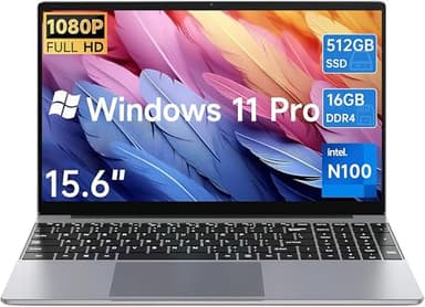 2026 Latest 15.6 Inch Laptop | Windows 11 Pro laptop | 16GB RAM 512GB SSD | Pentium Quad Core N100 CPU | FHD 1920x1080 Display | 2.4G/5G WiFi | Bluetooth 5.2 | 4K Video | Type-C | 7.6V/6500mAh Battery