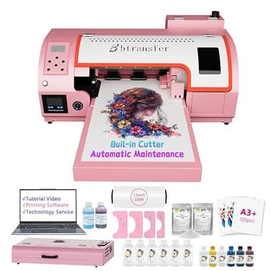 B btransfer A3 M1630 Pro DTF Printer Bundle Auto Maintenance&Cutter for T-Shirt Direct to Film Printing,White Ink Circulation Heat Transfer Home Use Machine for Fabric(Printer,Oven,Laptop,Supplies)