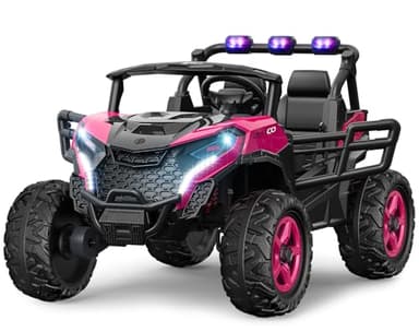 ARBELI 24V 2 Seater Ride on Car Truck 4x200W, EVA Tires, 4WD/2WD, Rainbow Lights, Remote Control, Shock Absorbers, Bluetooth, Ride on Toy for Big Kids Ages 3-8, Pink