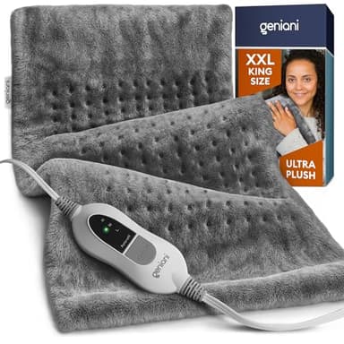 GENIANI Electric Throw - XXL 18"x26" Heating Pad for Back Pain & Cramps Relief, Auto Shut Off, Machine Washable, Heat Pad, for Women, Men, Heat Patches (Tabby Gray)
