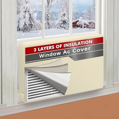 Air Conditioner Covers for Inside 21"W x 15"H x 3.5"D, Windproof and Waterproof 3 Layers Insulation Window Air Conditioner Cover with Aluminum Foil and 2mm Foam, Beige