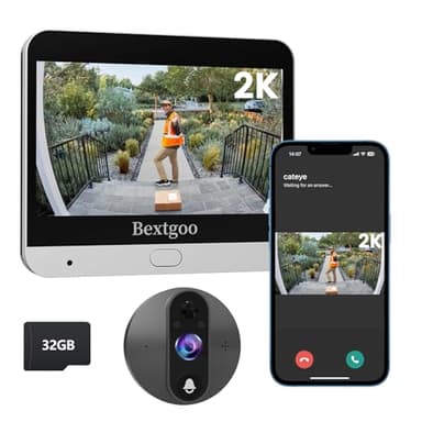 Bextgoo 2K Video Peephole Doorbell Camera with 32GB Memory Card, Door Viewer with 4.3" Color Monitor, 8000mAh Battery, 170° Wide View, Motion Detection Alerts, Night Vision