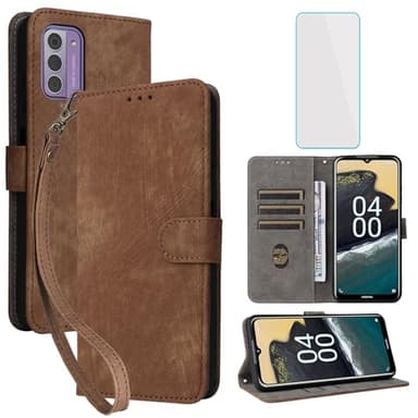IUQXU for Nokia C300 Wallet Phone Case with Screen Protector [RFID Blocking] Leather Flip Card Holder Kickstand Wristlet Men Women Cell Phone Case for Nokia N155DL C 300 4G Brown