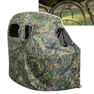AUSCAMOTEK See-Through Hunting Ground Blind with Built-in Chair for Deer Hunting - 1 Person Pop-Up Camouflage Tent