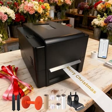 Pianotlbosx Satin Ribbon Printing Machine with Holder+USB &APP+Bluetooth,Upgrade 300 Dpi Digital Ribbon Printer Thermal Label Printer Foil Stamping Printing Machine, Support Multiple Languages