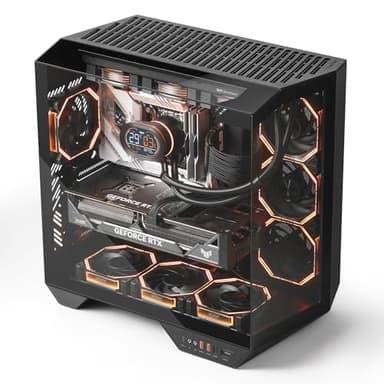 darkFlash Full-Tower ATX Gaming PC Case, Back Plug-in Motherboard, Vertical GPU Mounting, Dual-Chamber, Panoramic Glass, Up to 2 x 360mm Radiators, RTX 40 Compatible(DY470) (4 PWM ARGB Fans, Black)
