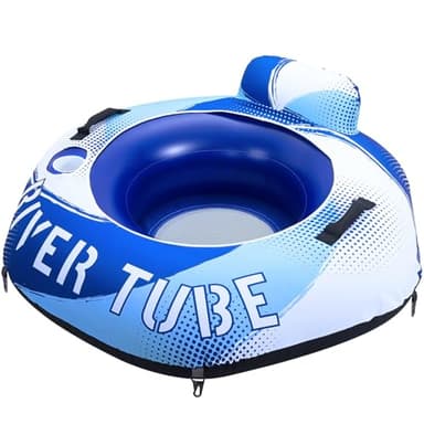 WERNNSAI Heavy Duty River Tube for Adults 52” with Canvas Cover, Large River Float Tube 280lb, Hexagon Inflatable Tubes Raft Lounge Chair for River Floating with Backrest, Cup Holders & Handles