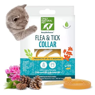 Only Natural Pet EasyDefense Flea & Tick Cat Collar - Feline Flea Collars Biting Insect Control - Pet Care That Protects up to 3 Months - for Cats (Single Collar)