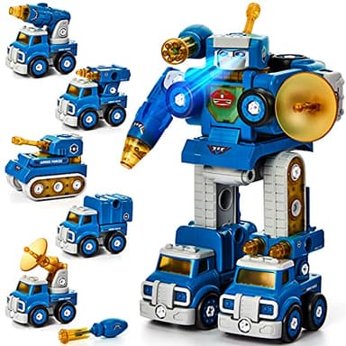 hahaland 5 Year Old Boy Birthday Gift - STEM Toys for Ages 5-7, Toy for 4 5 6 Year Old Boy, 5 in 1 Take Apart Trucks Transform to Robot, Boys Toys Age 4-6, Construction Building Toys for Kids Ages 4-8