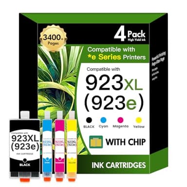 923e 923XL 923 8130e Ink Cartridges Combo Pack: Replacement for HP 923 Ink Cartridges for Printers OfficeJet Pro 8120e 8120 8130e 8135e 8138e 8125e 8139e (4 Pack Black Cyan Yellow Magenta with Chip)