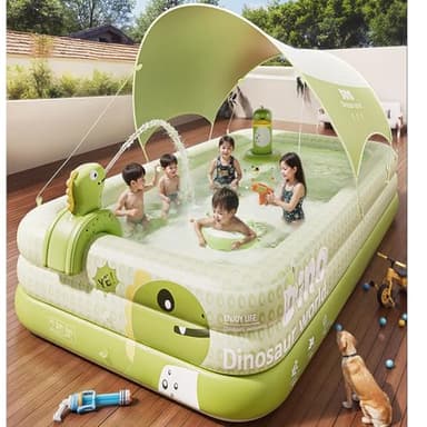 Inflatable Swimming Pool with Canopy Above Ground Portable Pool, Easy to Carry Inflatable Pools with Inflator, Blow Up Large Pools, Garden, Backyard Water Party (Green, XL:118" X 69" X 22")