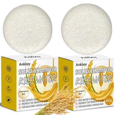 ANKOOY 2 Pack Rice Water Shampoo Bar for Hair Growth,Deep Cleansing Rice Shampoo Bars,Solid Soap for Women and Mens,Reduce Breakage, Boosts Shine - Paraben, Silicone & Sulfate-Free,Vegan Hair Care