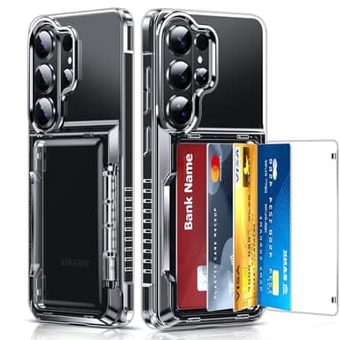 LeYi for Samsung Galaxy-S25-Ultra Wallet Case: Clear S25ultra Phone Cases with Card Holder Rugged Slim Funda para S 25 Ultra Cover for Women Men Military Grade Shockproof, Transparent