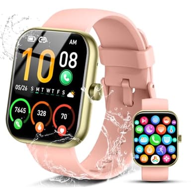 Smart Watch for Men Women, 2025 Release (Answer/Make Call) 1.96" HD Fitness Tracker Running Watch,Waterproof, Pedometer,Step/Sleep/Heart Rate Monitor,110+ Sport Mode Smartwatch for Android Phone,Pink