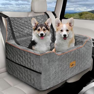 Dog Car Seat for Medium/Large Dog Booster Seat Under 60 lbs or 2 Small Dogs, Multi-Functional Pet Car Seat with Thick Cushion, 2 Safety Leashes (Gray)