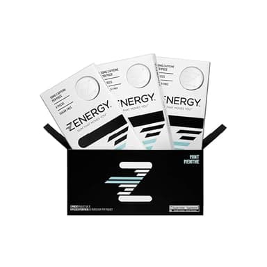 ZENERGY Energy Gum - Mint Flavor | 50mg Caffeine + 35% B6 and 45% B12 Vitamin | Vegan, 0 Sugar, 0 Calories, 0 Gluten, 0 Aspartame, Non-GMO, Instant Action | 3 Pack = 24 Count