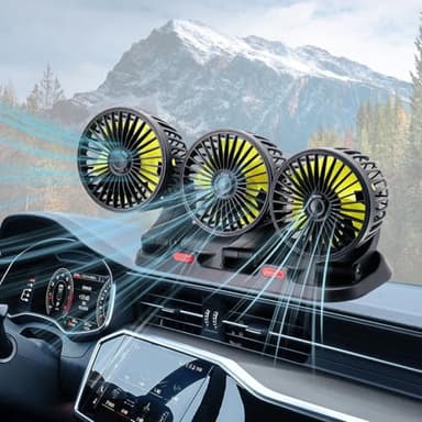 Triple-Head Fan for Car, Portable AC for Car with 360° Rotation Cigarette Lighter Plug for Car RV and SUVs