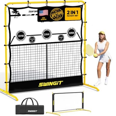 Portable Pickleball Training Net, 2in1 Solo Rebounder Net System for Dinks Volleys Tennis, USAPA Approved Accuracy Trainer Equipment with Carry Bag, Outdoor & Indoor Prefer Backyard, Driveway, Garage
