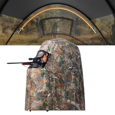 Lenotos Lightweight 1-Person Hunting Blind - Portable, Ultra-Compact with See-Through Ground Blind & Chair, Instant Setup