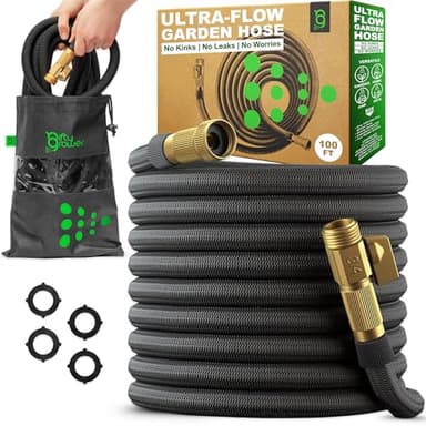 Easy to Use Garden Hose 100 FT, Lightweight and Leak-Proof Heavy-Duty Flexible Water Hose 100FT with Reinforced TPE Core, 3/4" Solid Brass Fittings, Ultra-Flow Manguera Para Jardin, Built to Last