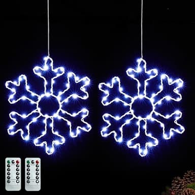 BlcTec 2 Pack Big Christmas Snowflakes Lights, 13 Inch Durable Metal Frame Snowflakes with Remote Control, 8 Modes, Timer, Waterproof Battery Operated Snowflake Lights for Christmas Party Decorations