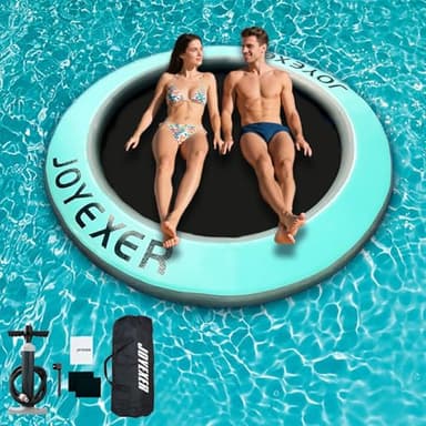 Joyexer Round Floating Ring, 8FT Inflatable Water Hammock Lake Floats for Adults, Inflatable Floating Dock Platform for Lake, Beach, Ocean