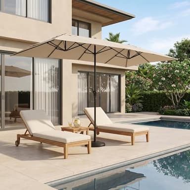 KioGro 15×15ft Outdoor Patio Umbrella, Double Sided Market Rectangle Umbrella with Crank Handle, Large Sun Shade for Outside Deck, Backyard, Garden