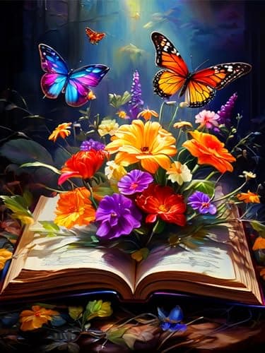 Flowers Diamond Painting Kits for Adults - 5D Butterfly Diamond Art Kits for Beginners, DIY Round Diamond Painting Flowers Art Crafts, are Great for Decorating Home Walls and Holiday Gifts 12X16Inch