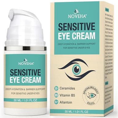 NOVEHA Daily Sensitive Eye Cream for Dry Eyelids & Around Eye; Vegan Ceramide Hydrating Eyelid Moisturizer; Anti-Aging Eye Cream for Fine Lines, Puffiness & Crow’s Feet; Fragrance-Free - 1 oz