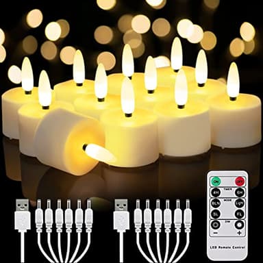 Homemory Flameless Rechargeable Tea Lights with Remote Timer - LED Tea Lights Battery Operated, Realistic Flickering for Home Holiday Decor, Wedding Table Centerpieces, 12-Pack (Φ 1-1/2''×H 2-1/3'')