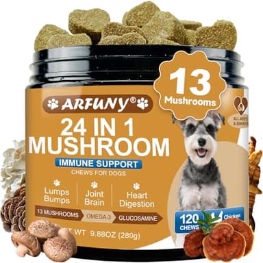 Mushrooms for Dogs - Turkey Tail Mushroom for Dogs - Gut, Skin, Joint, Immune Health- Dog Lumps & Bumps - 13 Organic Mushrooms Turkey Tail, Reishi, Lions Mane, Glucosamine, MSM - Chicken Flavor