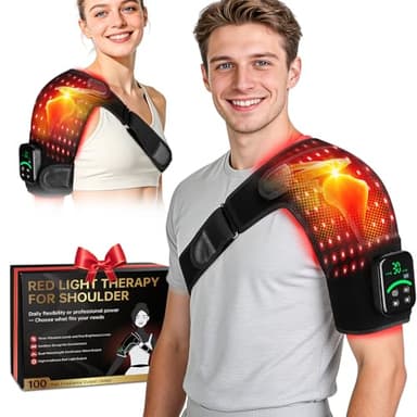 Upgraded Red Light Therapy for Shoulder with Massage, 100 LEDs Near Infrared Light Therapy Wrap, 5000mAh Cordless Portable Shoulder Pad, 10Hz 40Hz Pulse, 3D Egro Adjustable Pressure Pad for Men Women