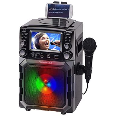 Portable Karaoke Machine with Lyrics Display | Color Screen | CD+G, MP3+G & USB MP3 | Wireless Bluetooth Speaker with Built-in Rechargeable Battery and LED Flashing Lights | Includes Wired Microphone