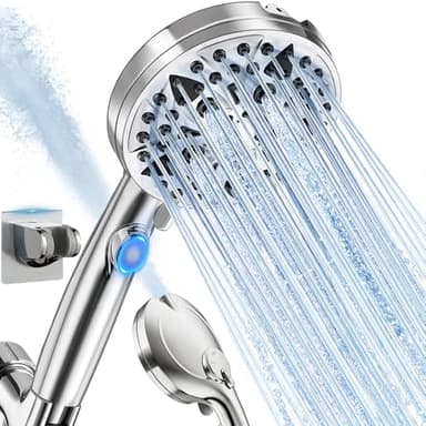 Jill Deaaa® Shower Head, 9-Mode High Pressure Shower Head with Handheld & ON/Off Switch, Anti-clog Nozzles & Built-in Spray for Clean Tub & Pet, With Stainless Steel Hose, Wall & Overhead Bracket