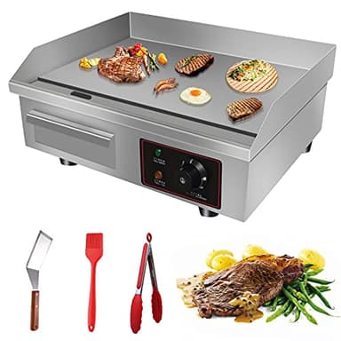 Panghuhu88 110V 3000W 22" Commercial Electric Countertop Griddle Flat Top Grill Hot Plate BBQ,Adjustable Thermostatic Control,Stainless Steel Restaurant Grill for Kitchen