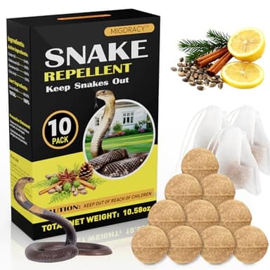 Snake Repellent Balls 10 Packs, Natural Essential Oil Formula with Peppermint, Cinnamon & Cedarwood Oils, Long-Lasting Outdoor Protection, Family & Pet Safe, Effectively Repels Multiple Snake Species