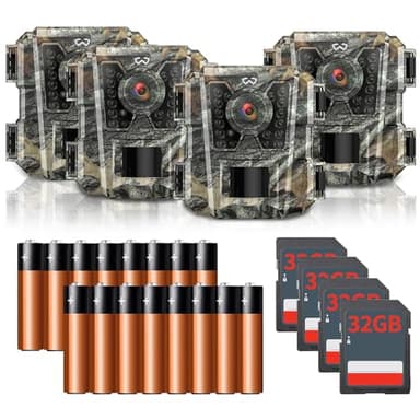 WOSODA Mini Trail Camera 4 Pack 24MP 1080P HD, Game Cam with SD Card, Waterproof Tiny Deer Camera Night Vision Motion Activated with Fast Trigger Time for Outdoor Wildlife Monitoring